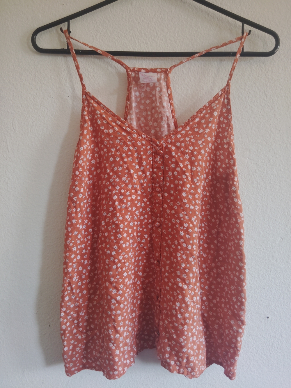 No Boundaries Women's Orange Button Front with White Floral Print Camisole Top